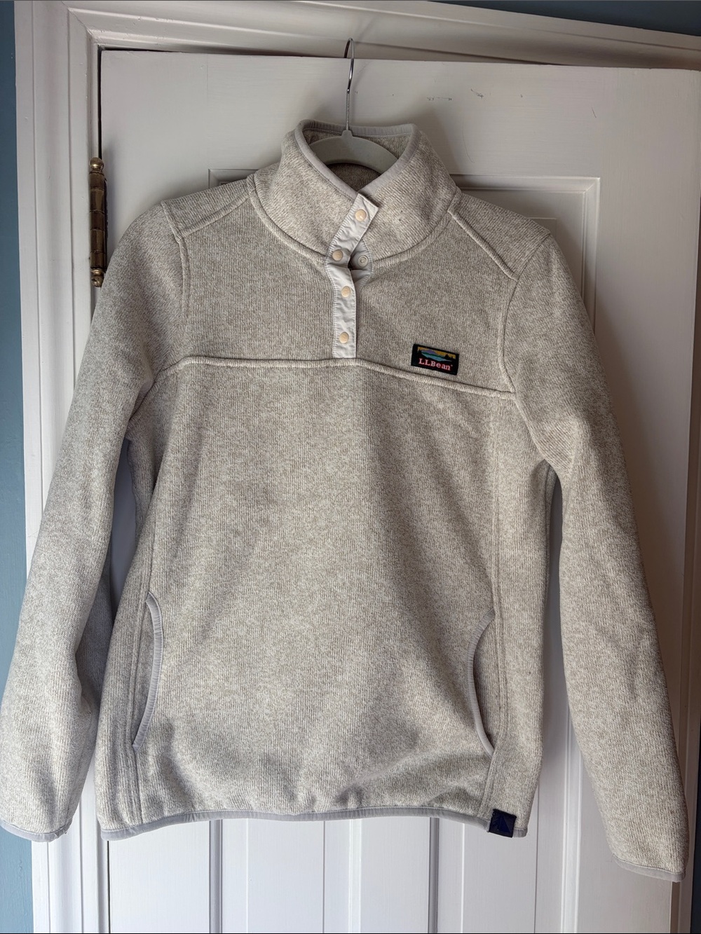 L.L. Bean Women's Cream Snap-Button Funnel Neck Pullover